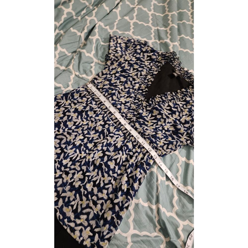 Alfani Petite P Navy Blue Floral Sheer Mesh Blouse Empire Waist - Picture 9 of 11